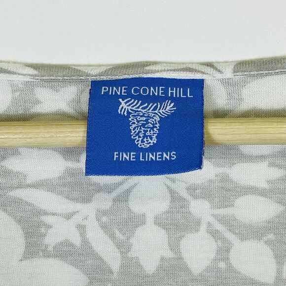 Pine Cone Hill Fine Linens White Grey Leaf Print Knit Dress Womens Medium Large - Picture 6 of 8